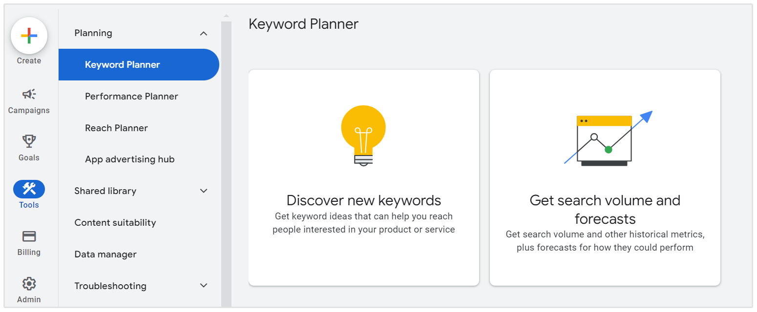 google keyword planner passo 1